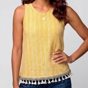 Anthropologie W5 Yellow Striped Tassel Tank Top Womens Size Small Boho Blouse